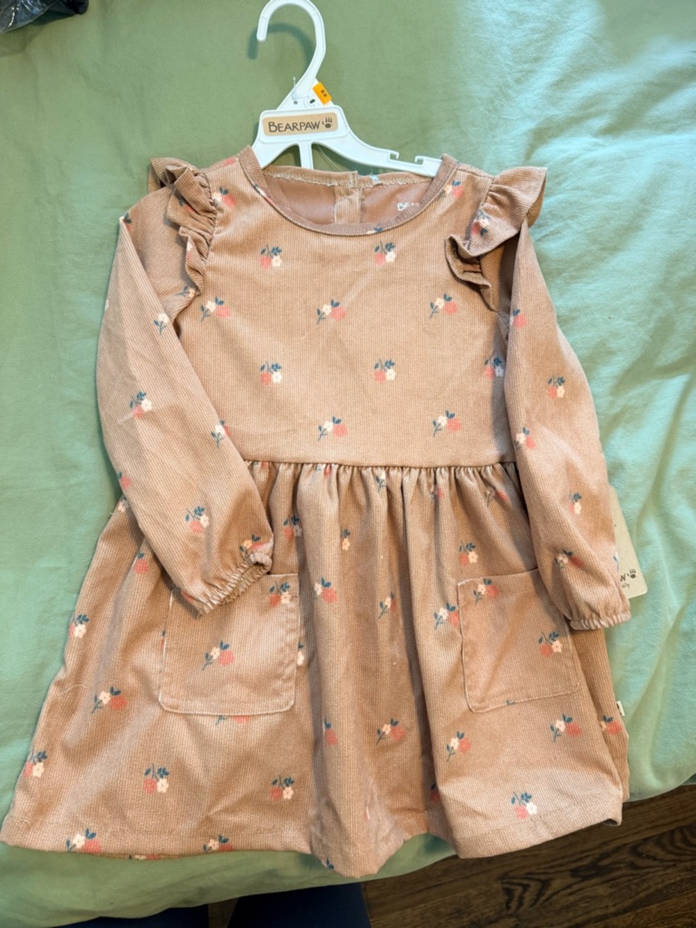 Girls' Floral Ruffle Corduroy Dress - Pink